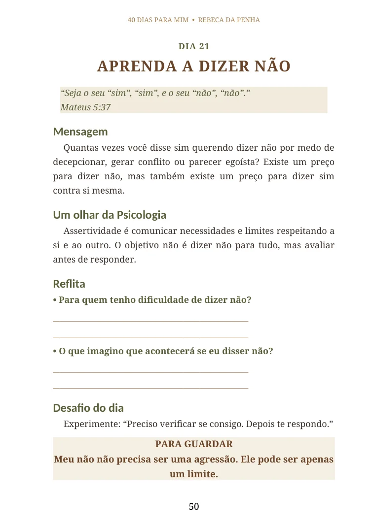 Página do Dia 21, Aprenda a dizer não, sobre limites e relacionamentos